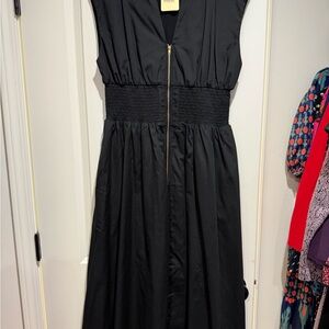 Entro Black Midi Dress with V-neck Sleeveless Ruched Style for Cocktail